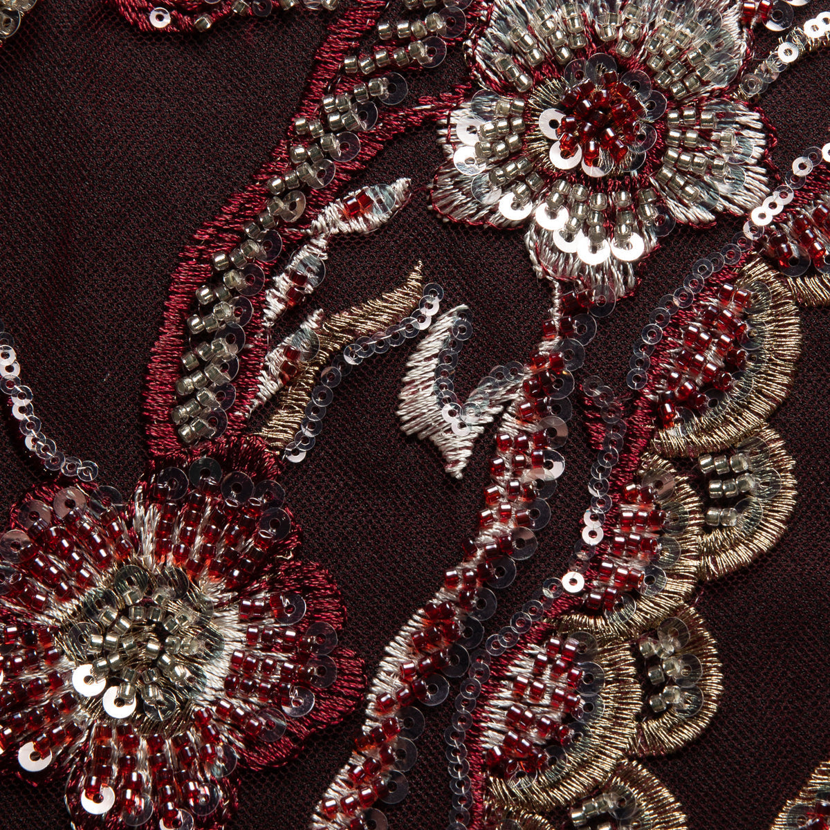 1 Yard Embroidered Beaded and Sequined Lace Fabric with Floral Pattern 50/52" Wide