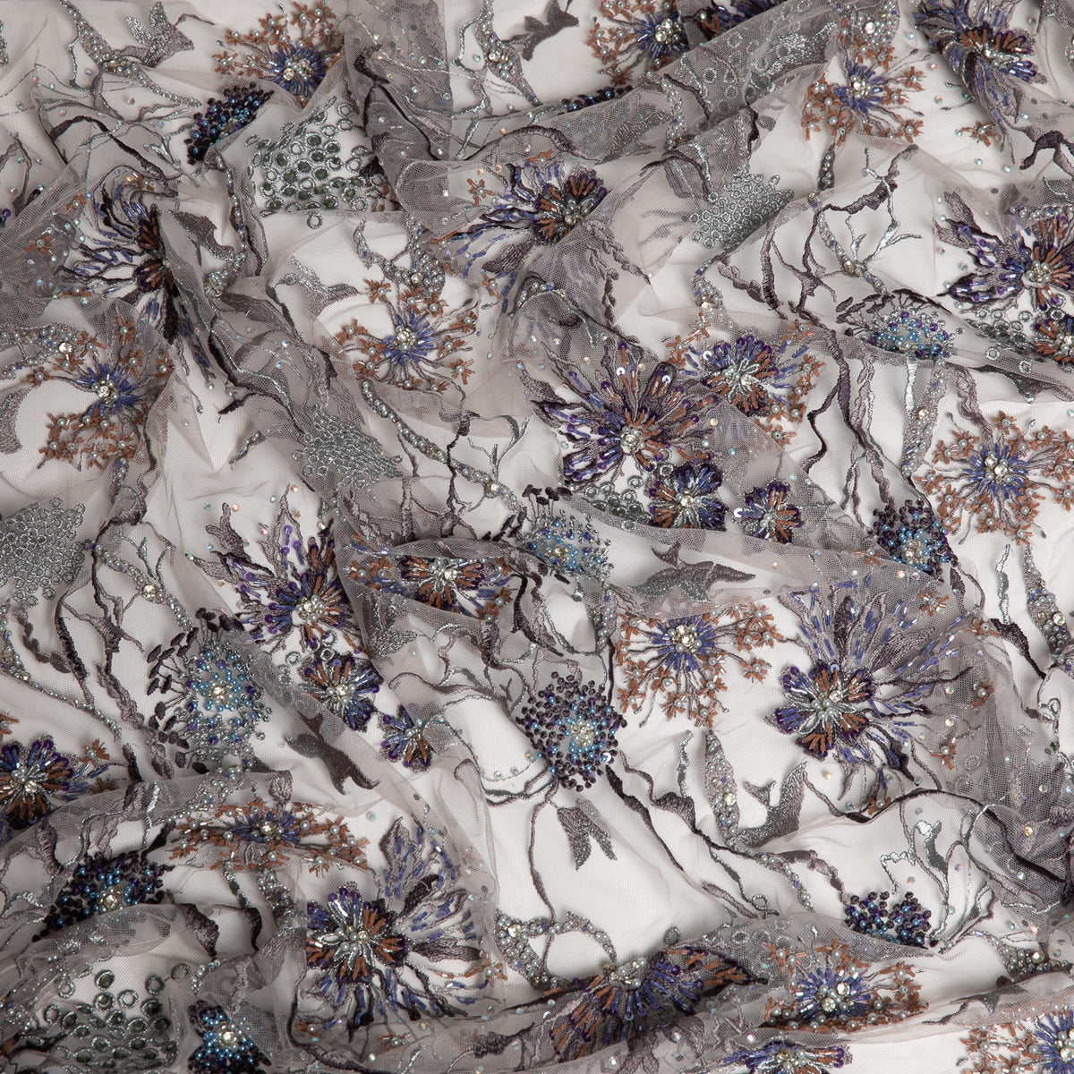 1 Yard Embroidered Beaded Lace Fabric with Sequins & Floral Pattern 50/52" Wide 100% Polyester