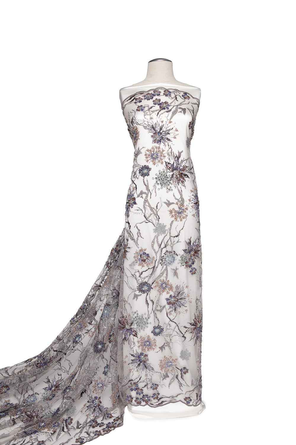 1 Yard Glamorous Embroidered Beaded Lace Fabric with Sequins and Floral Pattern 50/52" Wide