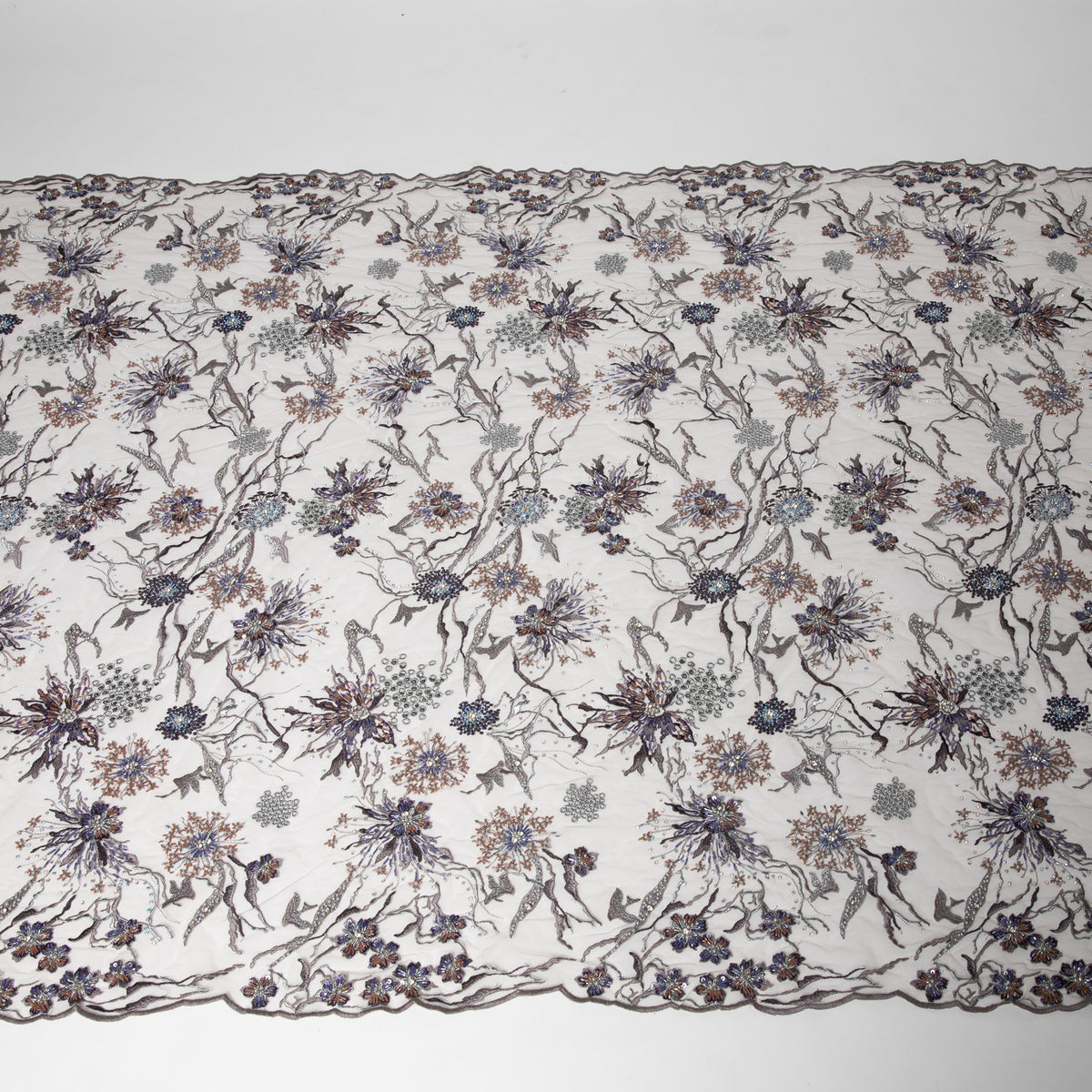 1 Yard Glamorous Embroidered Beaded Lace Fabric with Sequins and Floral Pattern 50/52" Wide