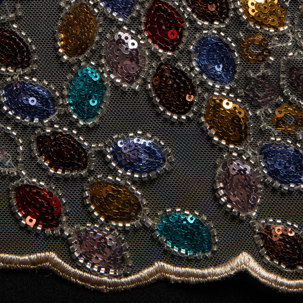 1 Yard 50/52" Wide Beaded & Sequined Lace Fabric Embroidered Polyester Mesh for Prom, Evening & Event Gowns