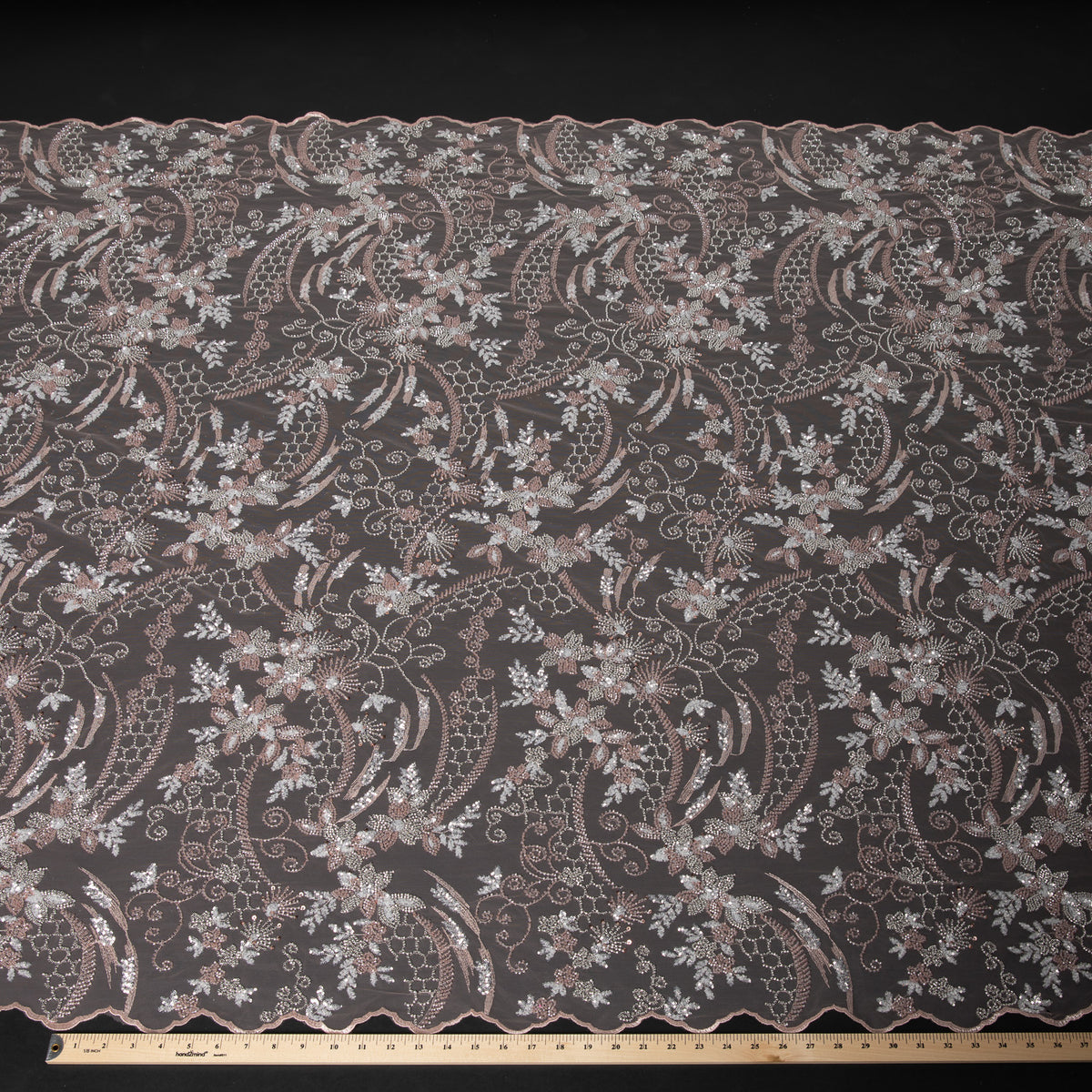 1 Yard Embroidered Beaded Lace Fabric with Sequins and Floral Pattern, 50/52" Wide, 100% Polyester