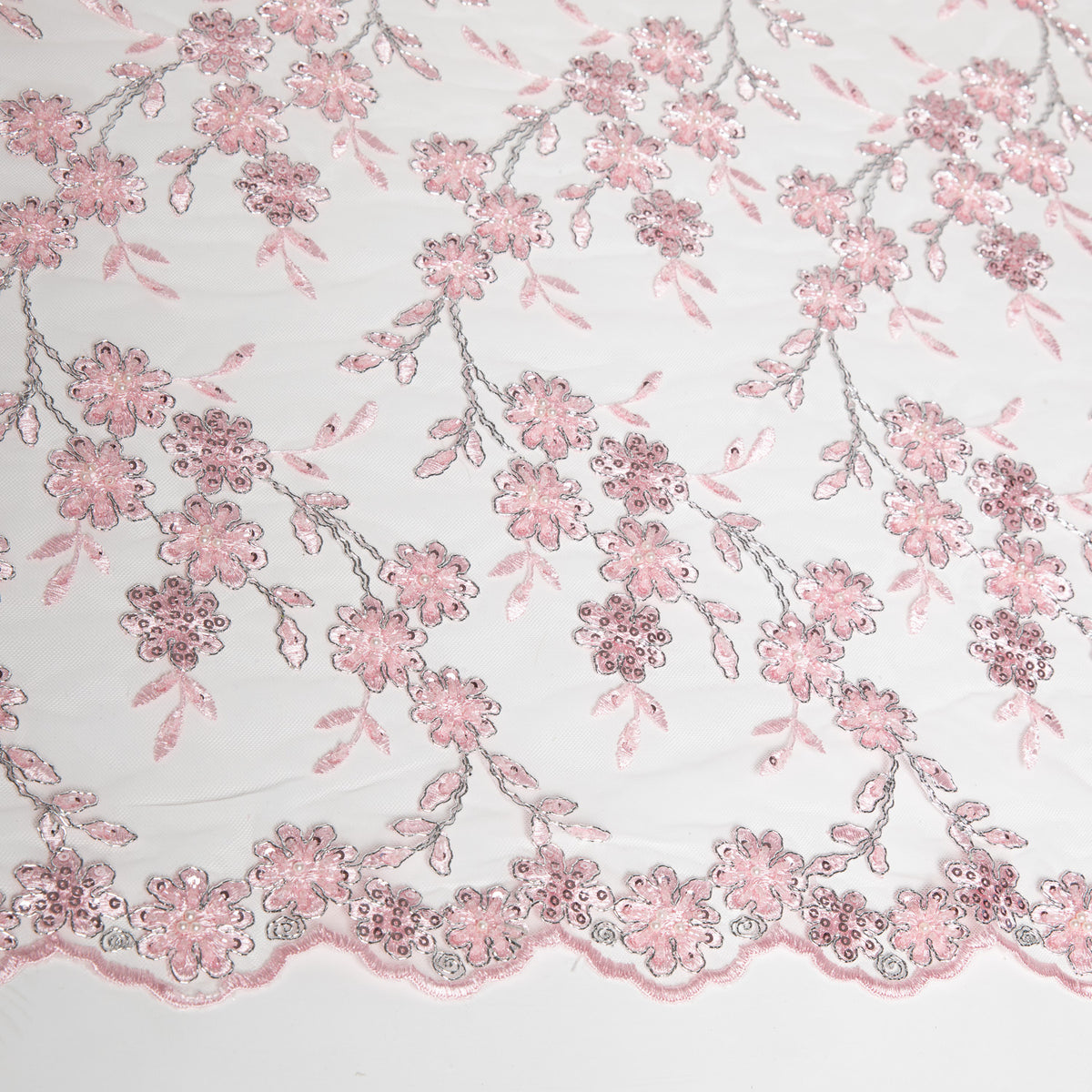 1 Yard 50/52" Wide Embroidered Beaded Sequined Lace Fabric with Genteel Floral Pattern Polyester