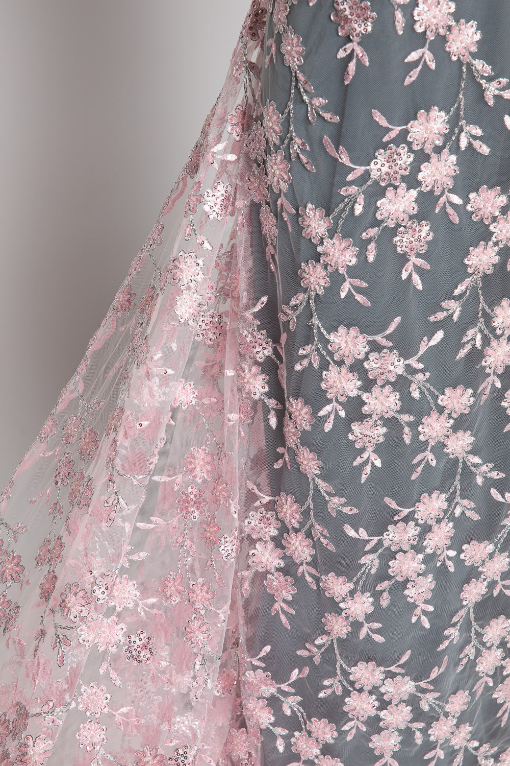 1 Yard 50/52" Wide Embroidered Beaded Sequined Lace Fabric with Genteel Floral Pattern Polyester