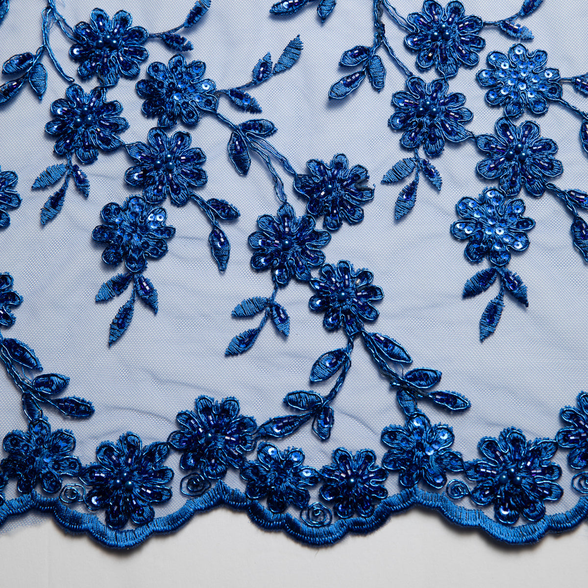 1 Yard 50/52" Wide Embroidered Beaded Sequined Lace Fabric with Genteel Floral Pattern Polyester
