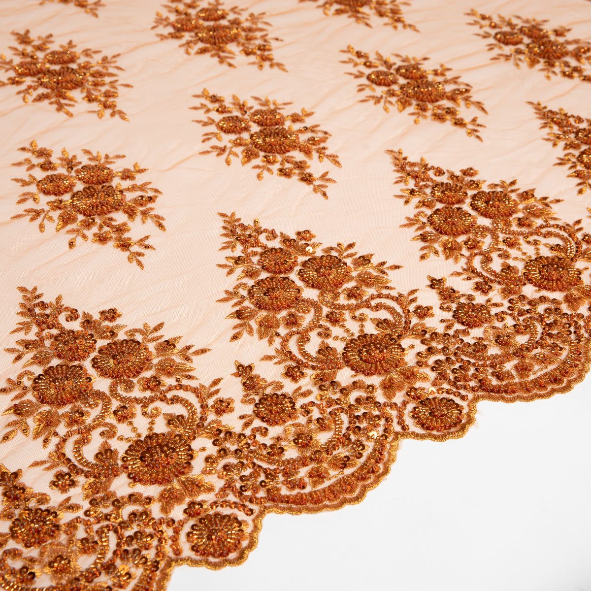 1 Yard Dazzling Embroidered Beaded Sequined Lace Fabric with Intricate Pattern 50/52" Wide