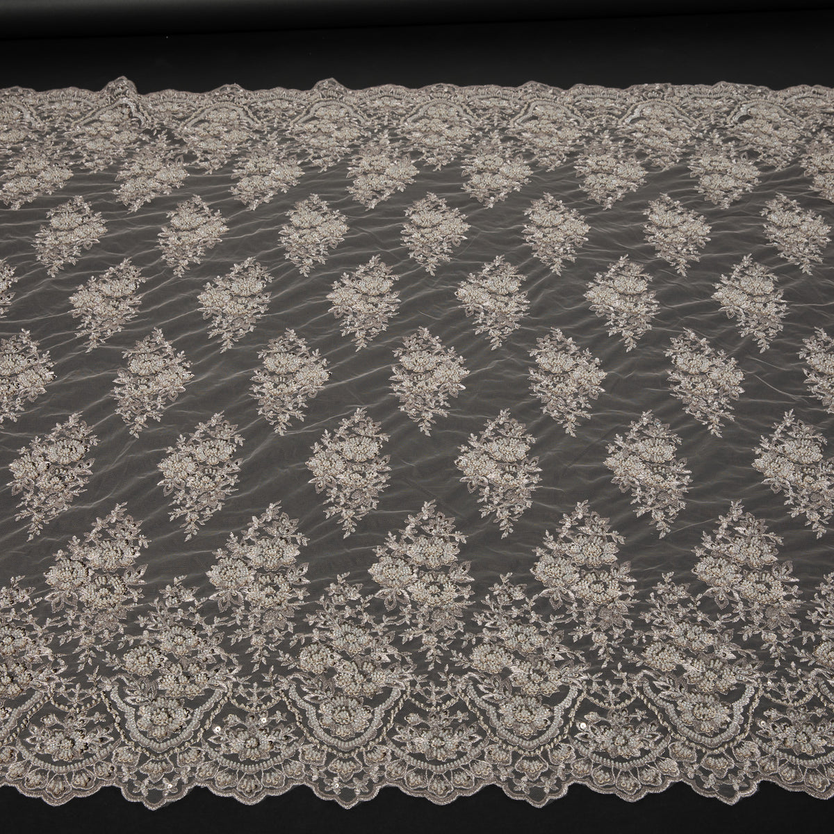 1 Yard 50/52" Wide Polyester for Wedding & Evening Gowns Embroidered Beaded Sequined Lace Fabric