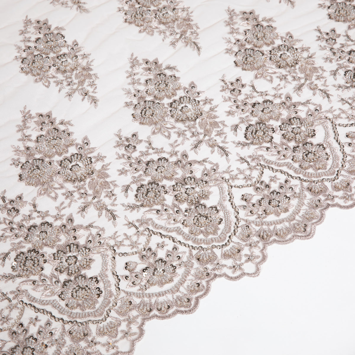 1 Yard Captivating Embroidered Beaded Sequined Lace Fabric with Intricate Pattern 50/52" Wide