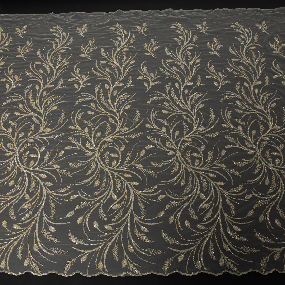 1 Yard Embroidered Beaded & Sequined Lace Fabric with Floral Pattern, 50/52" Wide 100% Polyester