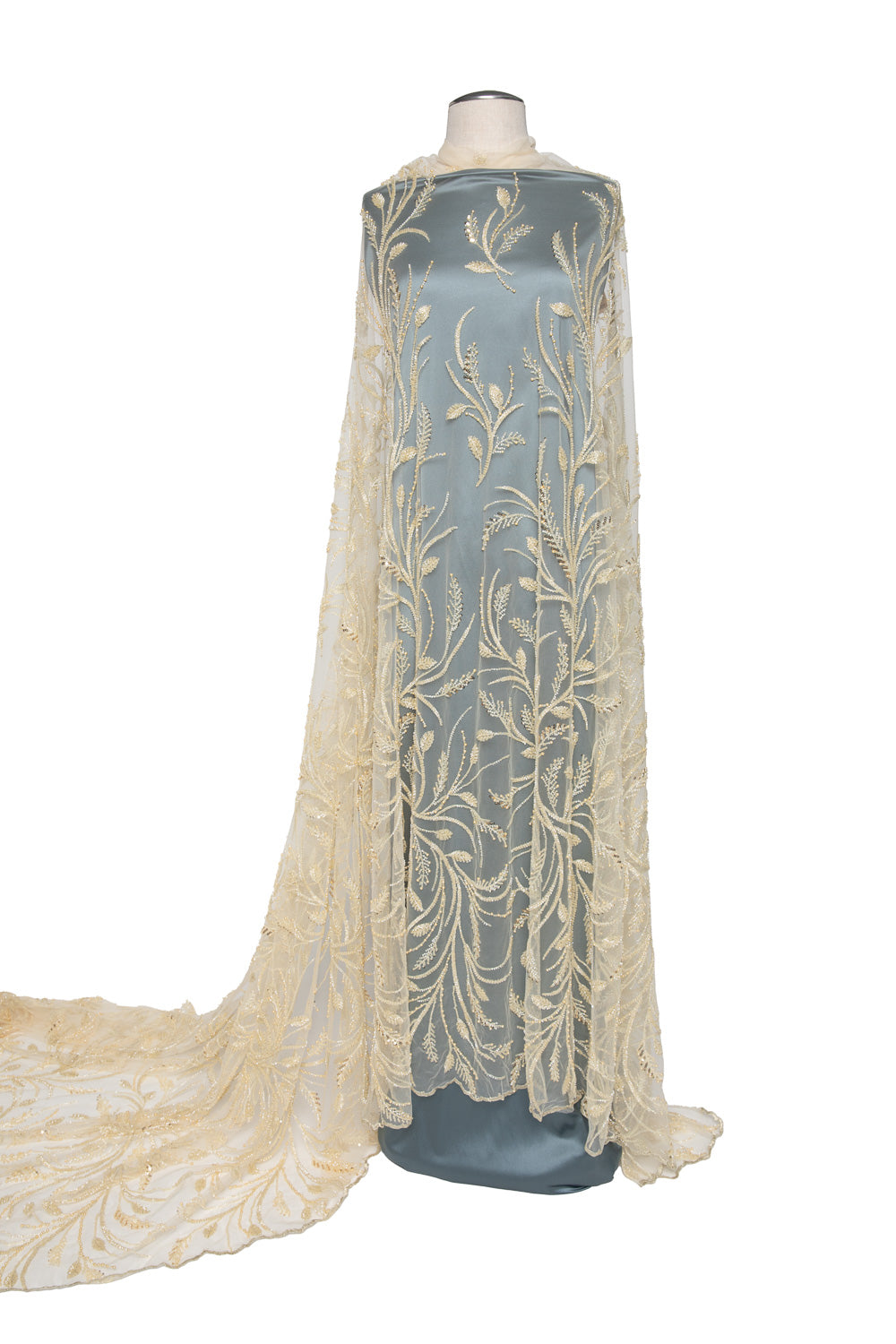 1 Yard Embroidered Beaded & Sequined Lace Fabric with Floral Pattern, 50/52" Wide 100% Polyester