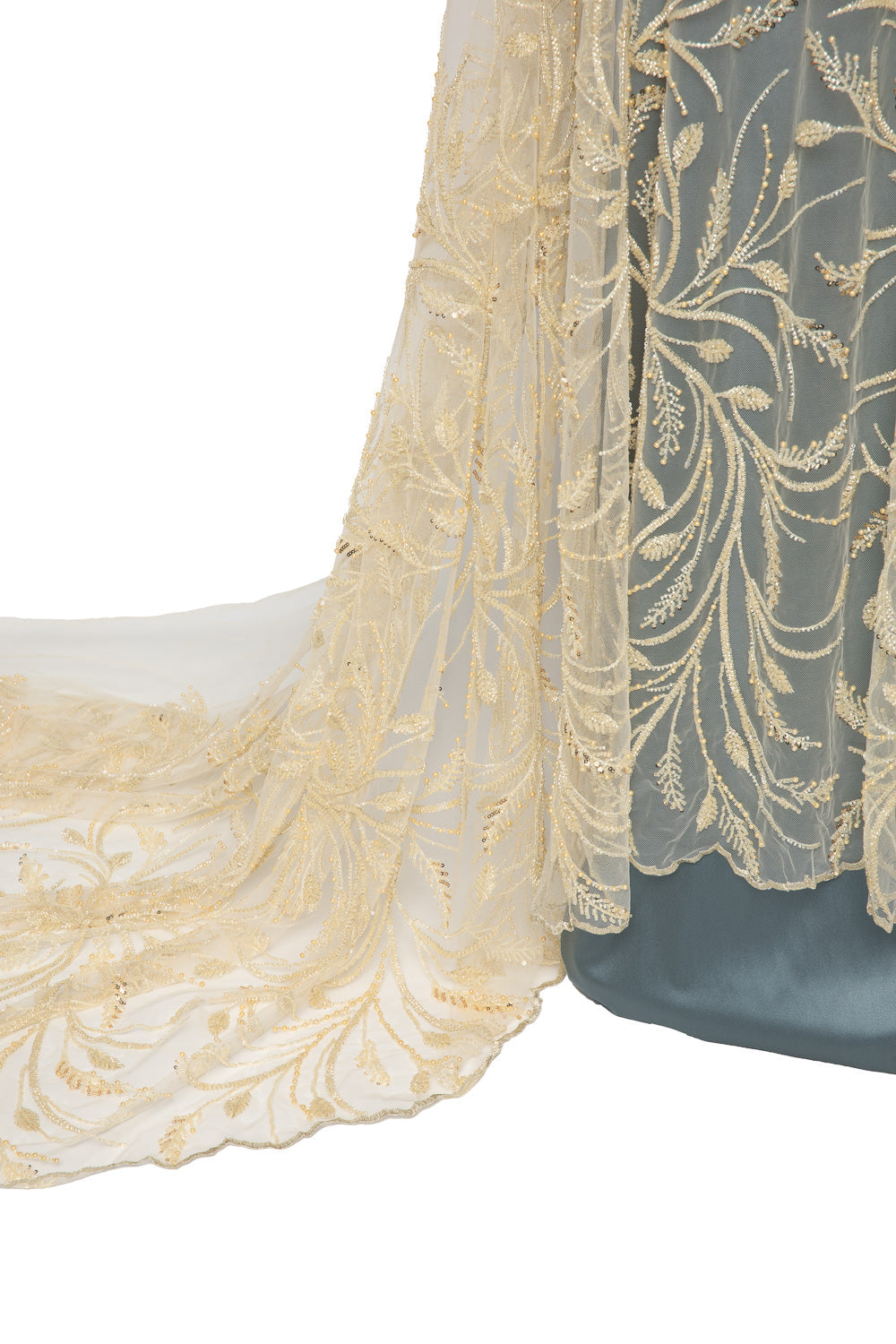 1 Yard Floral Embroidered Beaded & Sequined Lace Fabric 50/52" Wide Polyester for Wedding & Evening Gowns