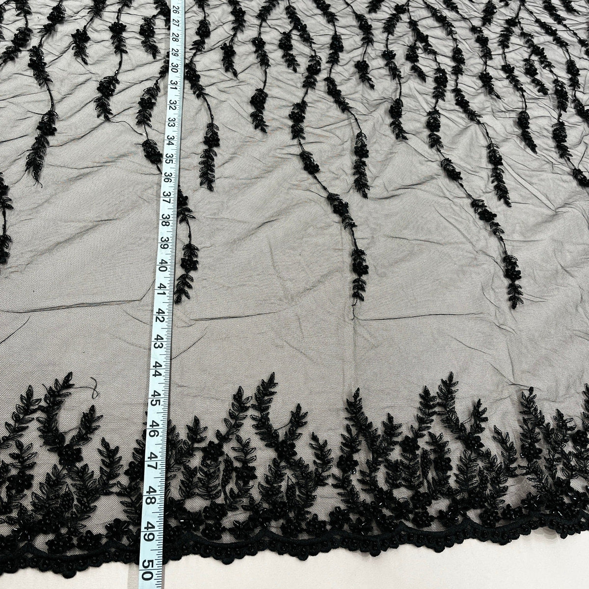 1 Yard Beaded Lace Fabric Embroidered, 100% Polyester Net Mesh, Elegant Textile for Fashion & Crafts