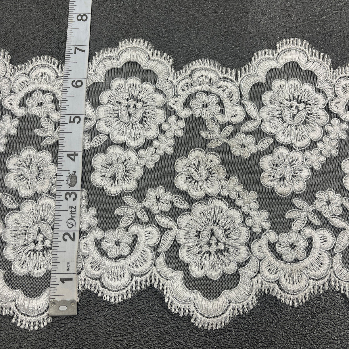 1 Yard Corded Double Sided Lace Trimming Embroidered on 100% Polyester Net Mesh 6.5" Wide