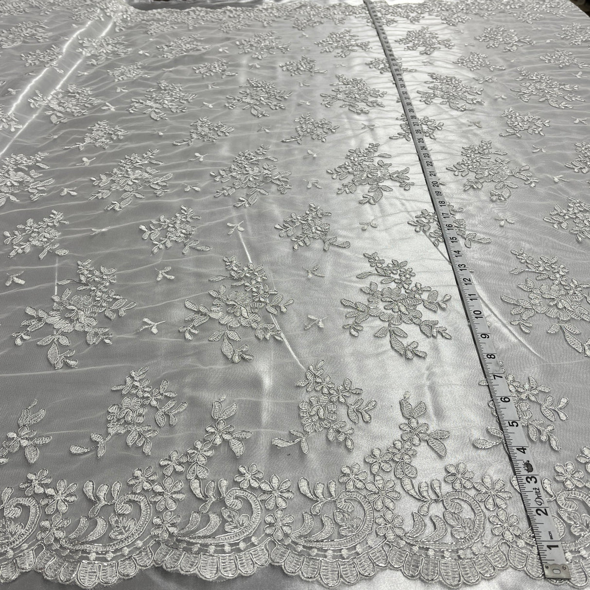 1 Yard Corded Bridal Lace Fabric Embroidered on 100% Polyester Net Mesh 53" Width