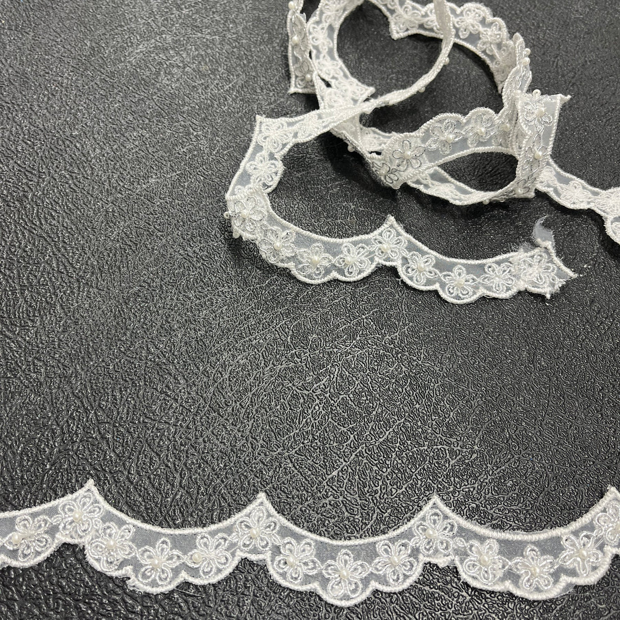 1 Yard Beaded & Corded Lace Trimming on Net Mesh | 1" Wide | Antique Silver | Elegant Embroidered Trim for Bridal, Formalwear & Costumes