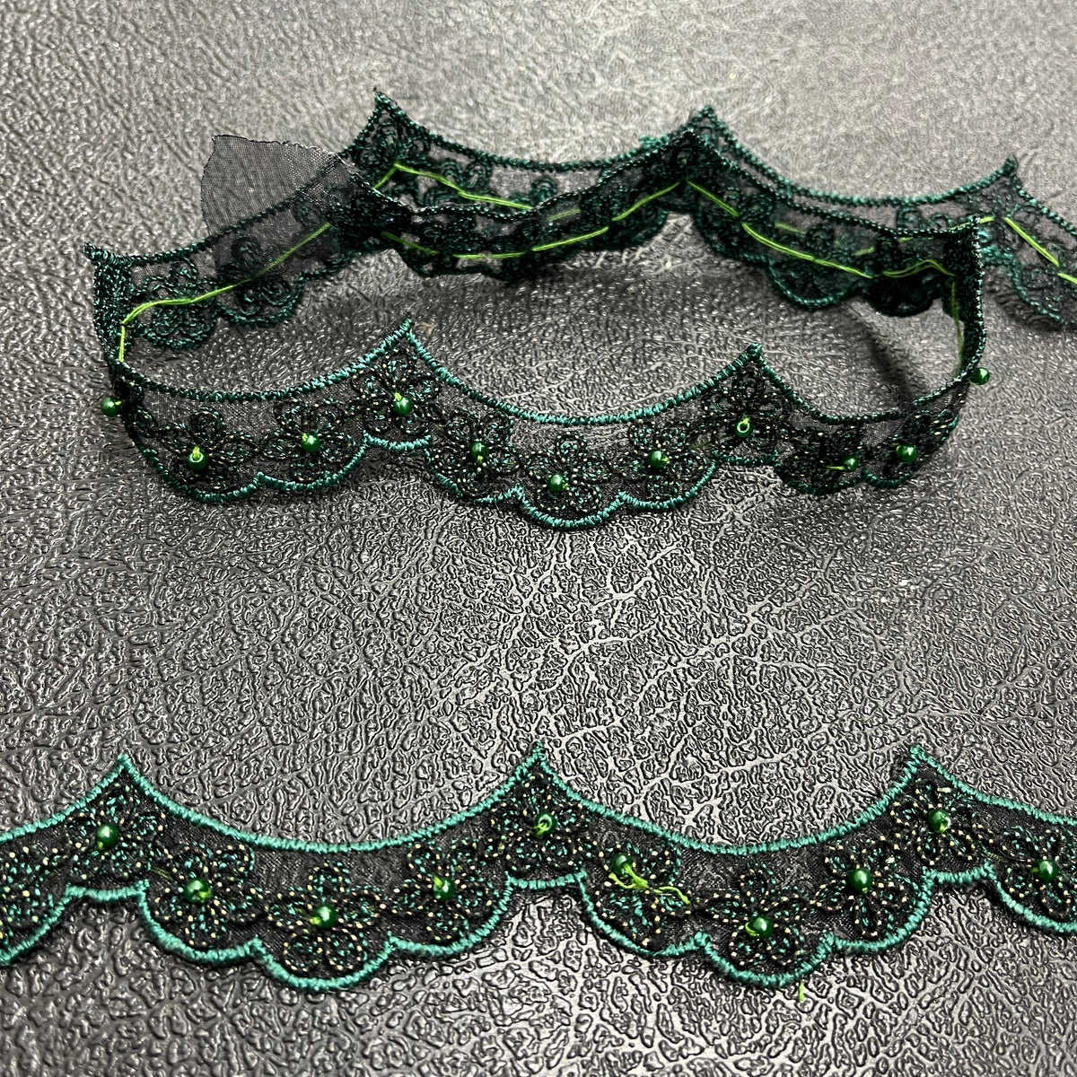 1 Yard Beaded & Corded Lace Trimming Embroidered on 100% Polyester Net Mesh 1" Wide