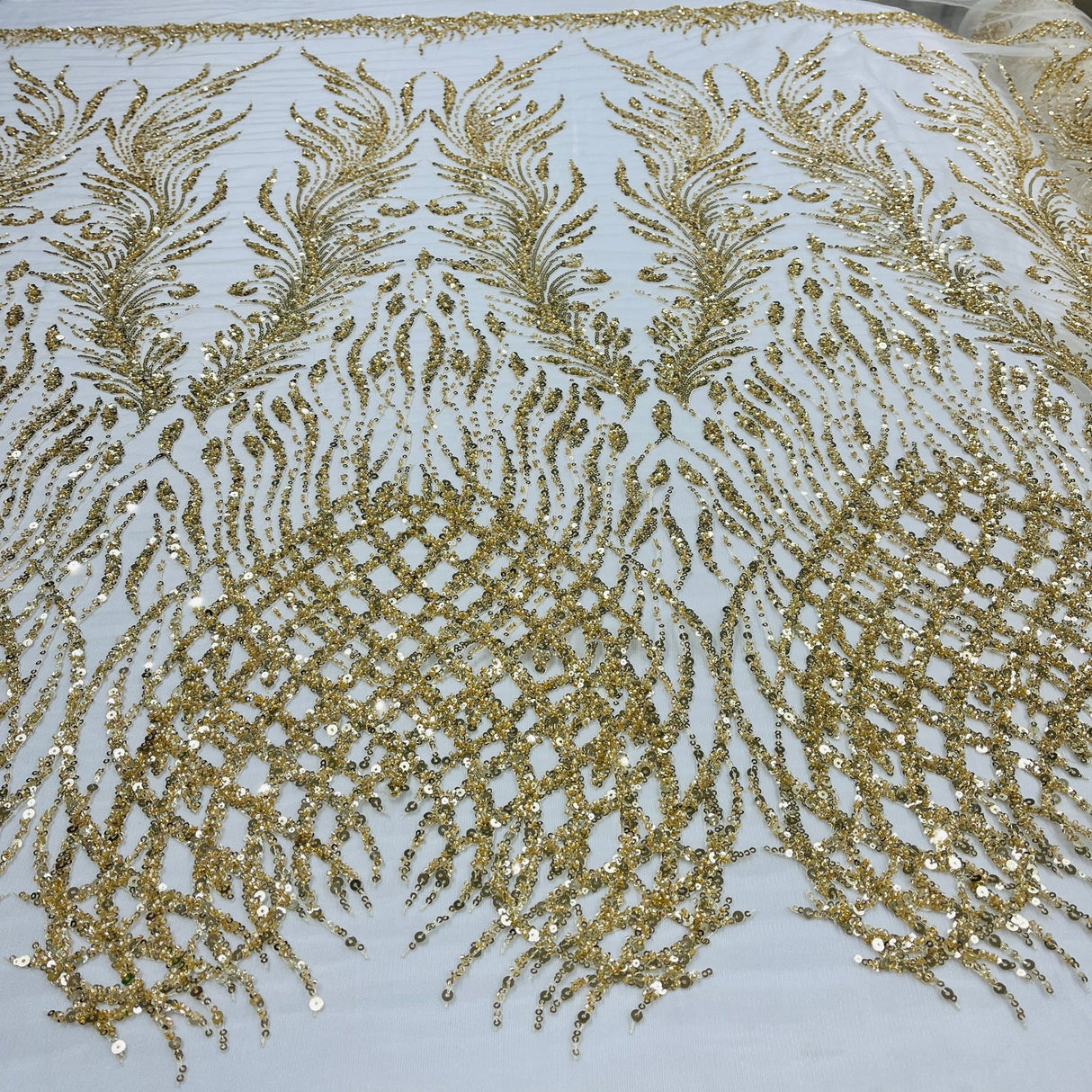 1 Yard Beaded Lace Fabric Embroidered on Polyester Net Mesh, 52" Wide Bridal & Evening Fabric