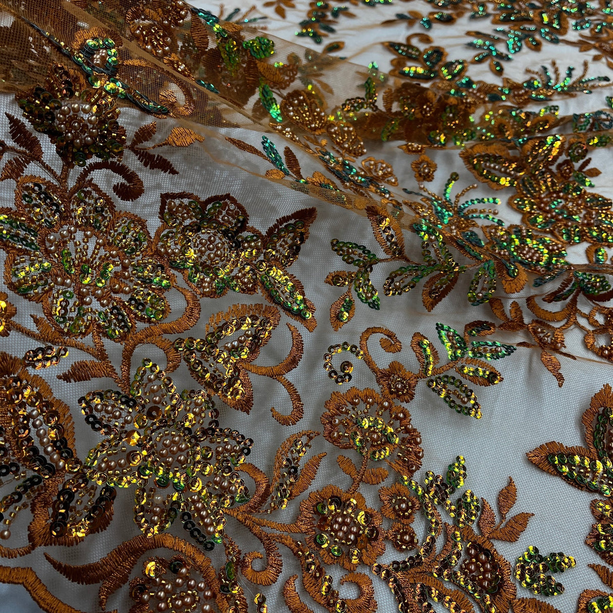 1 Yard Purple Beaded Sequined Sparkling Lace Fabric Embroidered on Polyester Net Mesh 51 inch Width