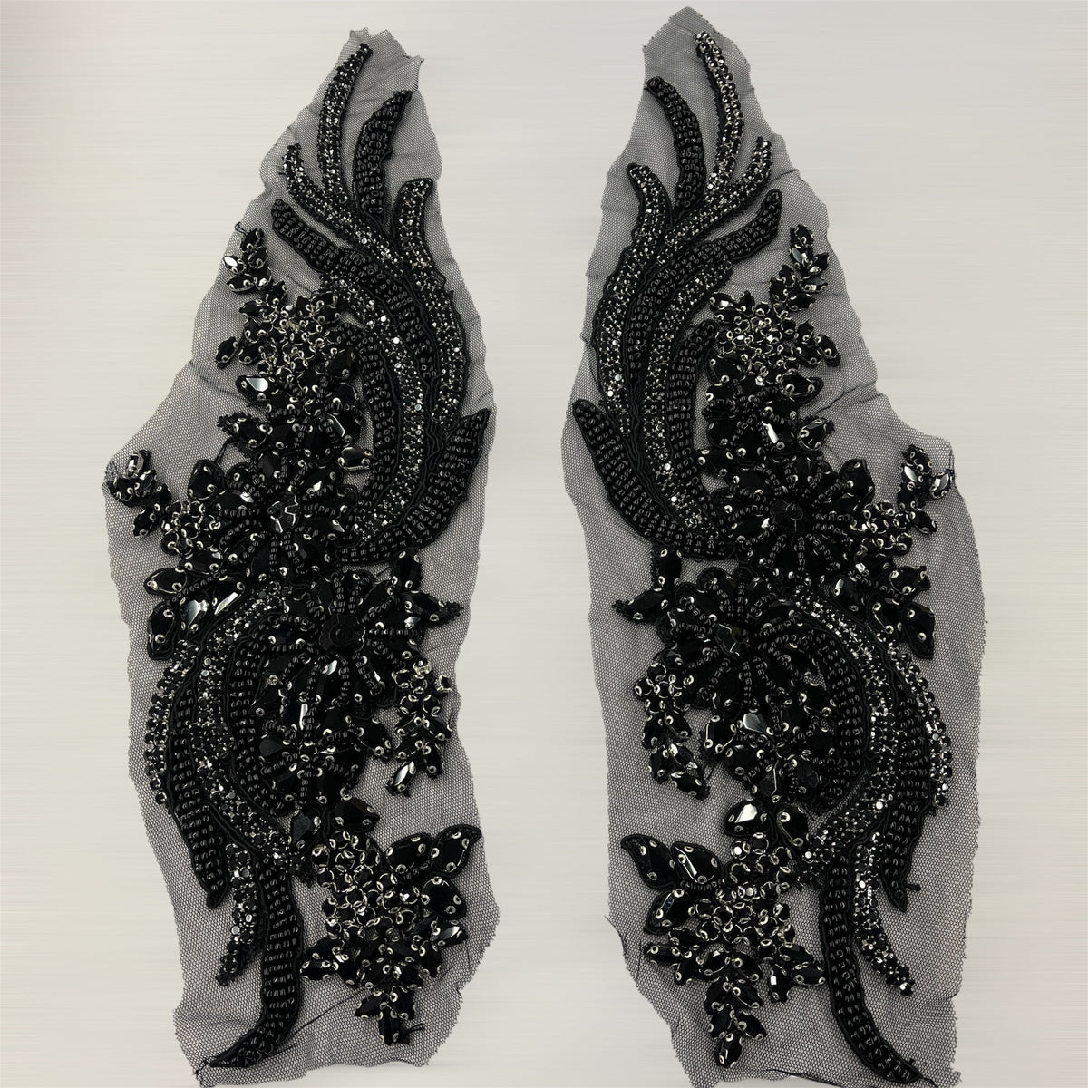 1 Yard Crystal Rhinestone Applique Embroidered on 100% Polyester 14" x 4" Each Side