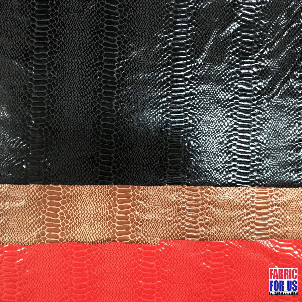 Shiny Stretch Foil Snake Skin Design Polyester Spandex Fabric - Snake Skin Design, Black/Brown/Red, 57" Width