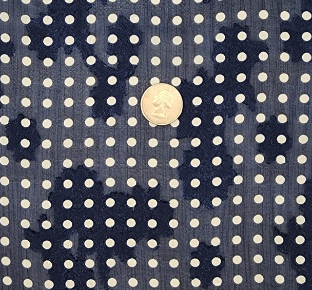 1 Yard Navy Floral Jacquard Chiffon Fabric Lightweight Sheer Textured Polyester, 57/58" Wide