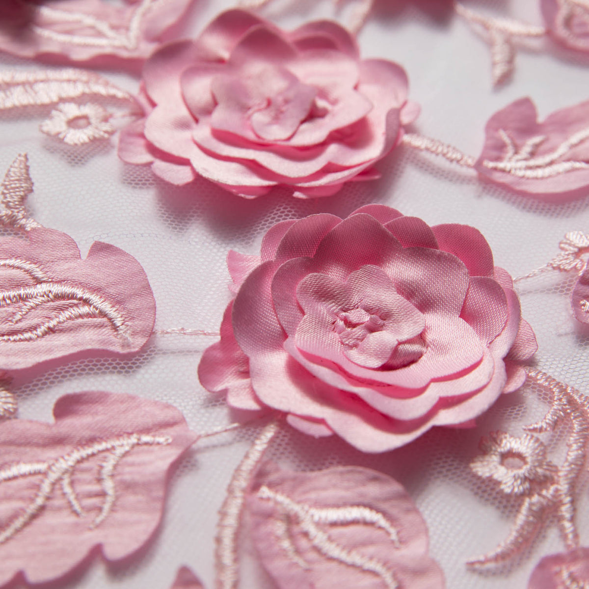 1 Yard Tulle Lace Fabric Embroidered with Applique and Incredible 3D Floral Pattern, 58" Wide