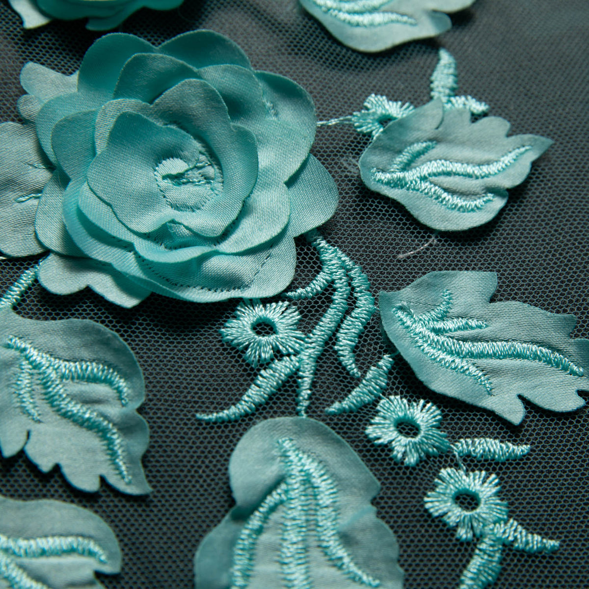 1 Yard Tulle Lace Fabric Embroidered with Applique and Incredible 3D Floral Pattern, 58" Wide