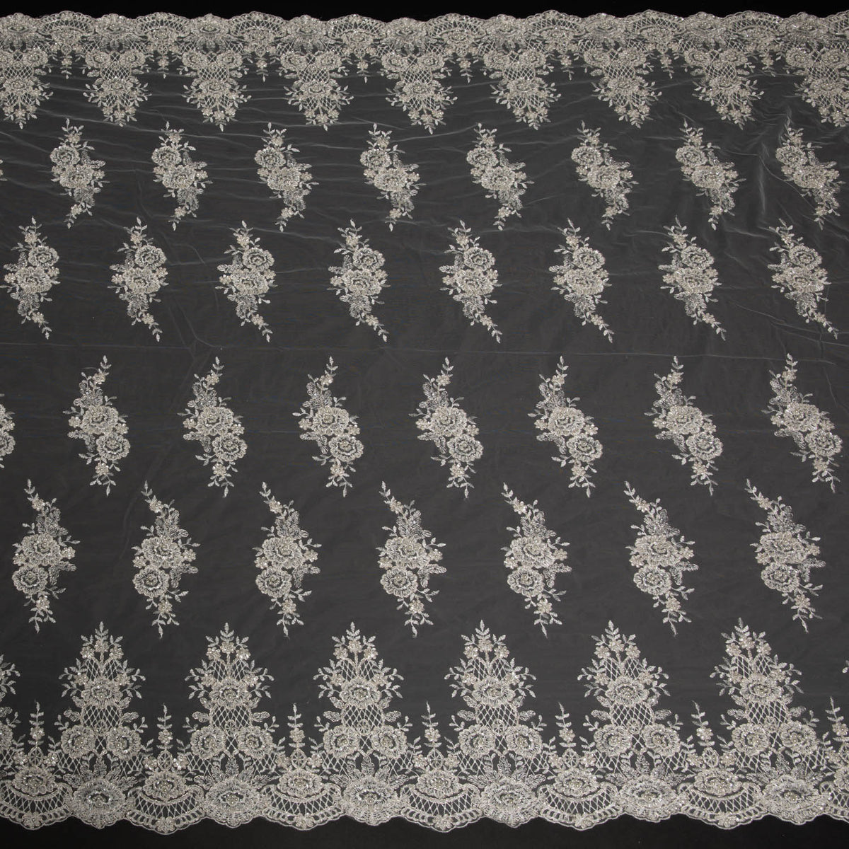 1 Yard Elegant Embroidered Tulle Lace Fabric with Exquisite Design 50/52" Wide