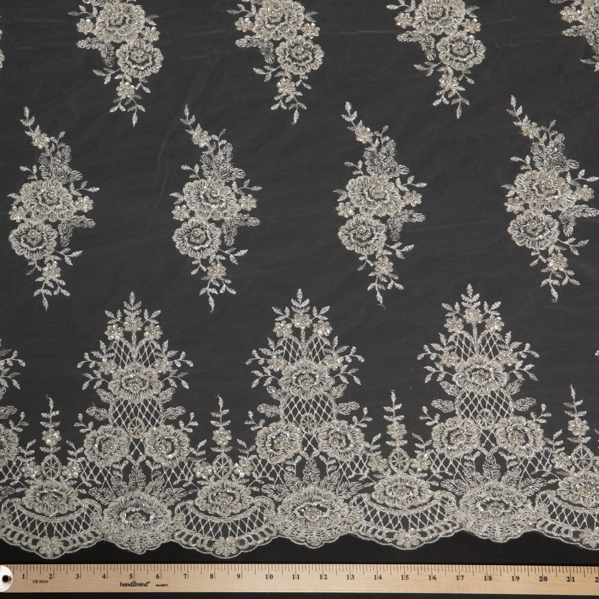 1 Yard Embroidered Tulle Lace Fabric 50/52" Wide, Elegant Exquisite Design for Dressmaking & Decor
