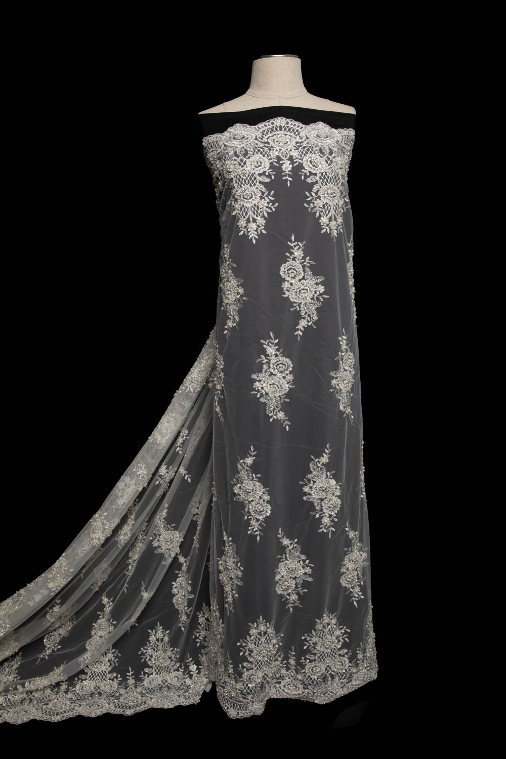 1 Yard Embroidered Tulle Lace Fabric 50/52" Wide, Elegant Exquisite Design for Dressmaking & Decor