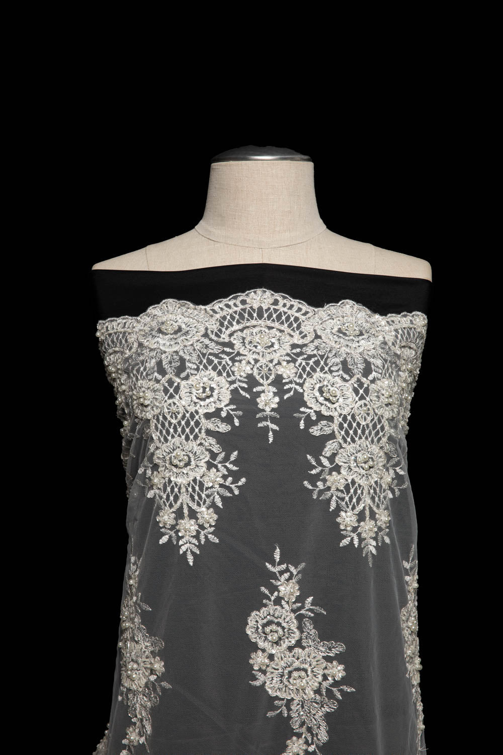 1 Yard Embroidered Tulle Lace Fabric 50/52" Wide, Elegant Exquisite Design for Dressmaking & Decor