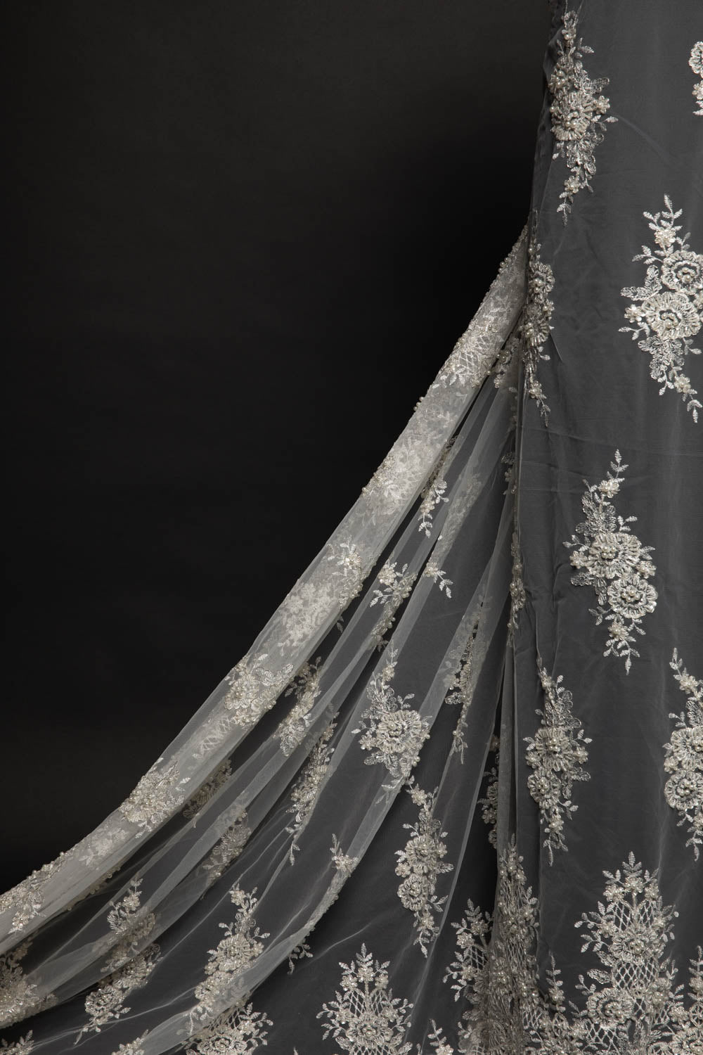 1 Yard Embroidered Tulle Lace Fabric 50/52" Wide, Elegant Exquisite Design for Dressmaking & Decor