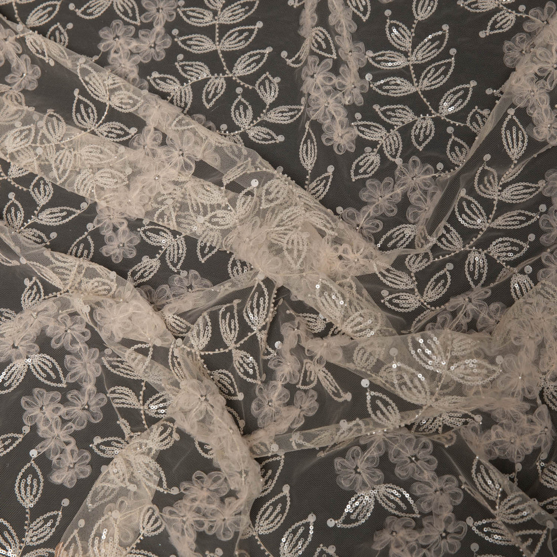 1 Yard Designer Tulle Lace Fabric with Intricate Tape Work and Floral Motif – 52" Wide