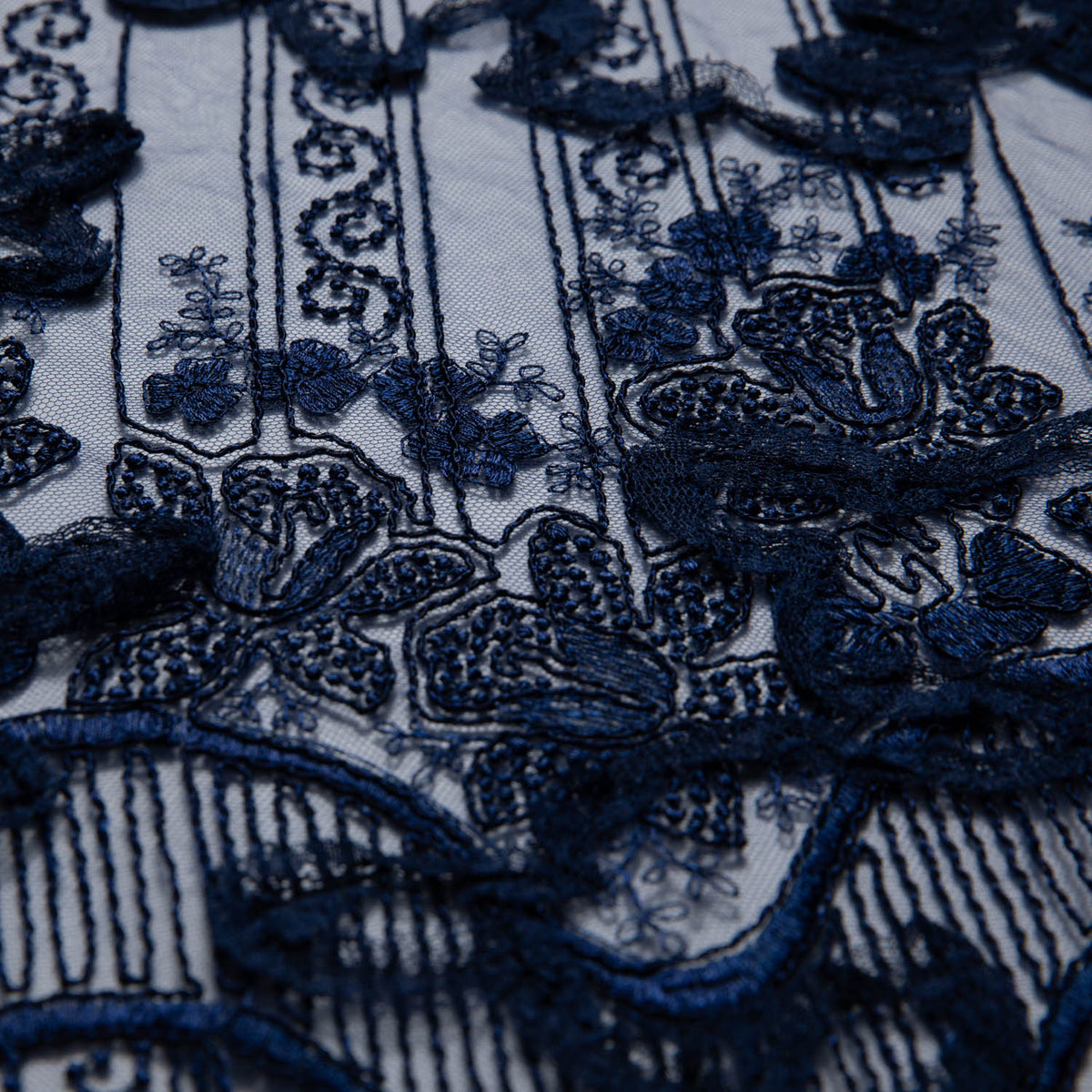 1 Yard Tulle Lace Fabric with Embroidery and Tape Work, 52" Wide