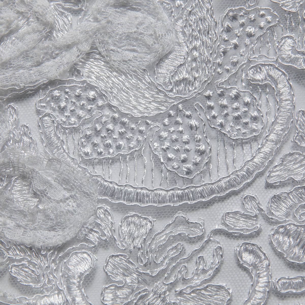 1 Yard Tulle Lace Fabric with Embroidery and Tape Work, 52" Wide