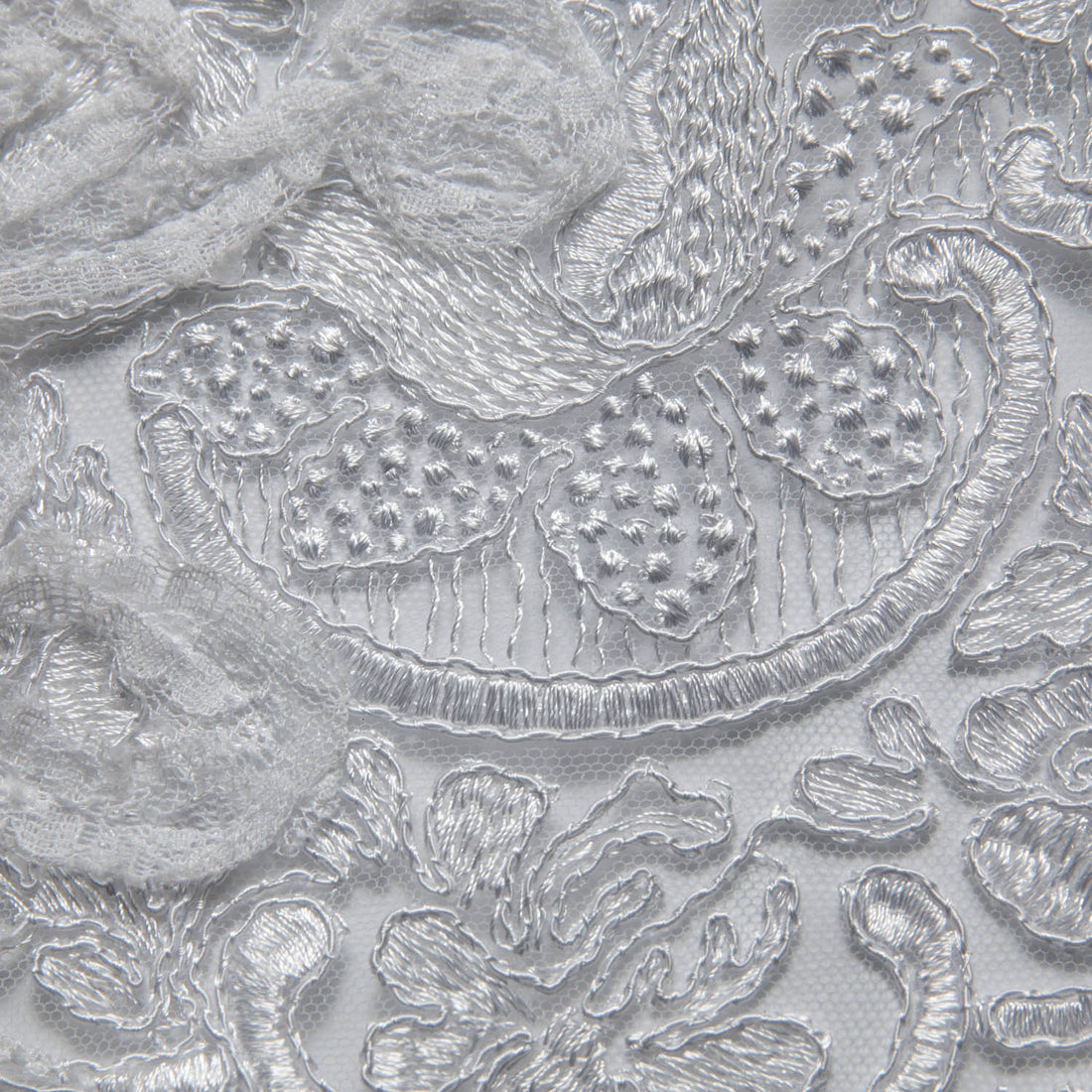 1 Yard Designer Tulle Lace Fabric with Intricate Tape Work and Floral Motif 52" Wide