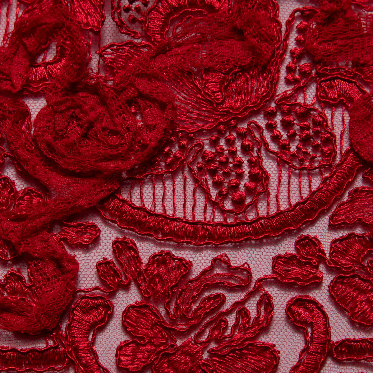 1 Yard Tulle Lace Fabric with Embroidery and Tape Work, 52" Wide