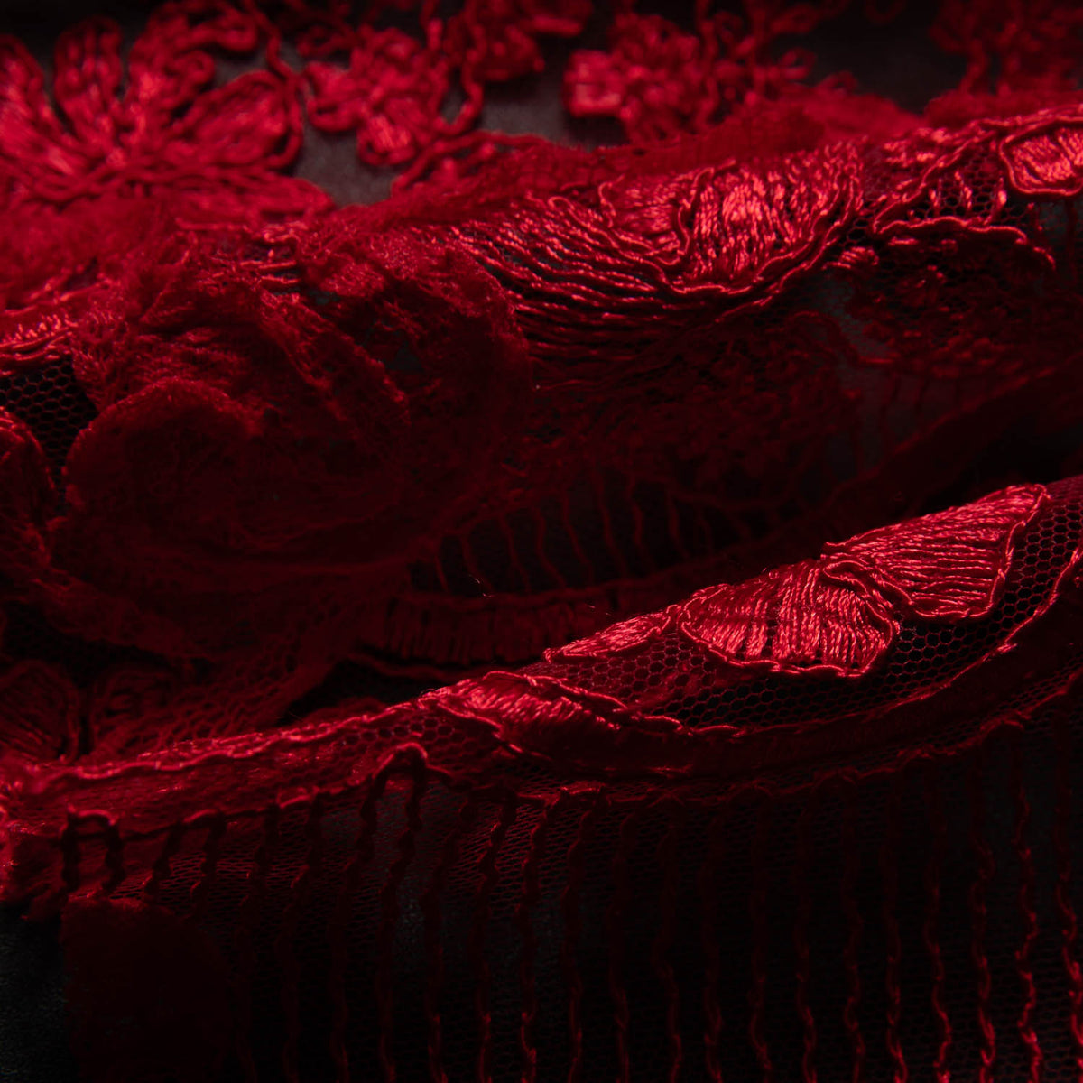 1 Yard Tulle Lace Fabric with Embroidery and Tape Work, 52" Wide