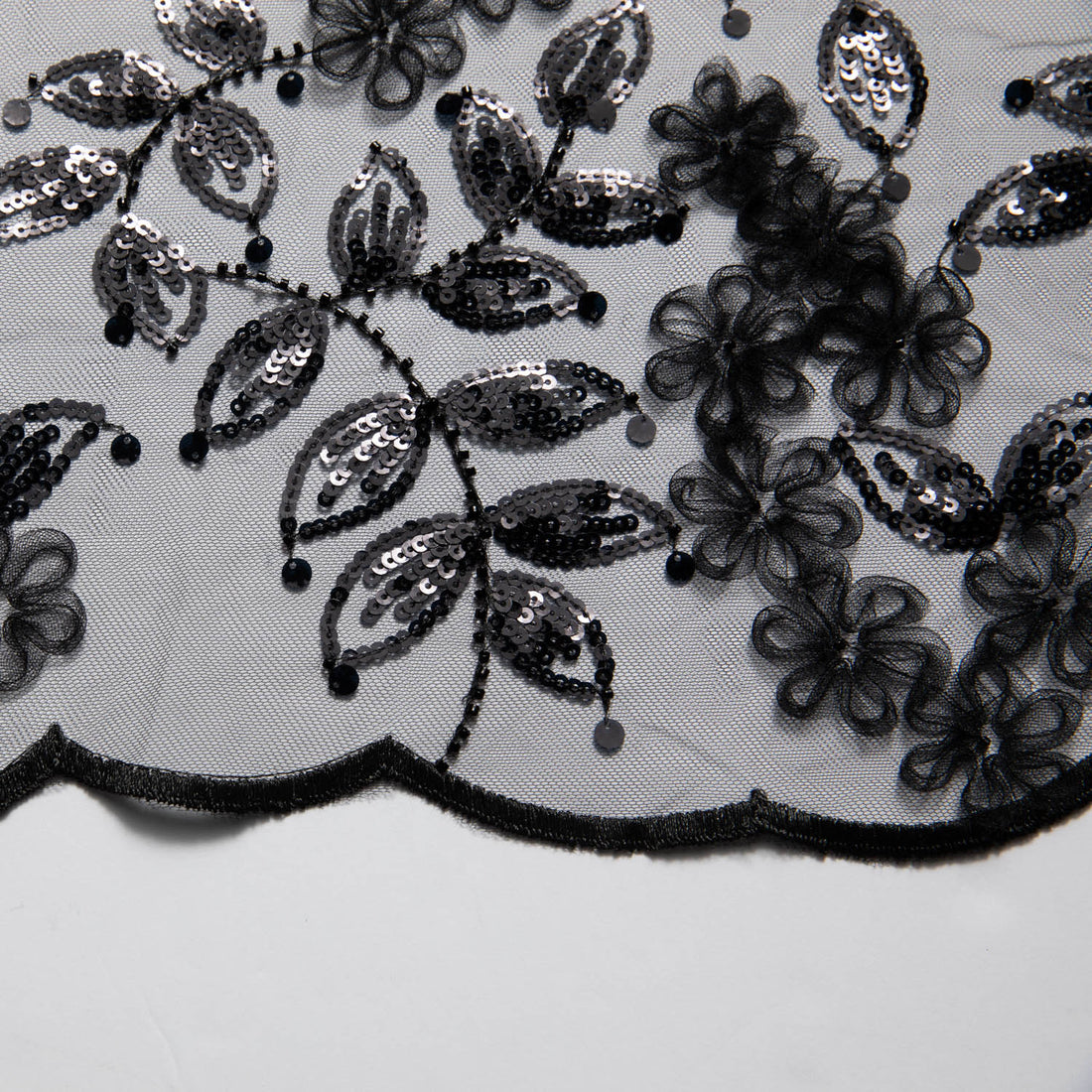 1 Yard Designer Tulle Lace Fabric with Intricate Tape Work and Floral Motif – 52" Wide