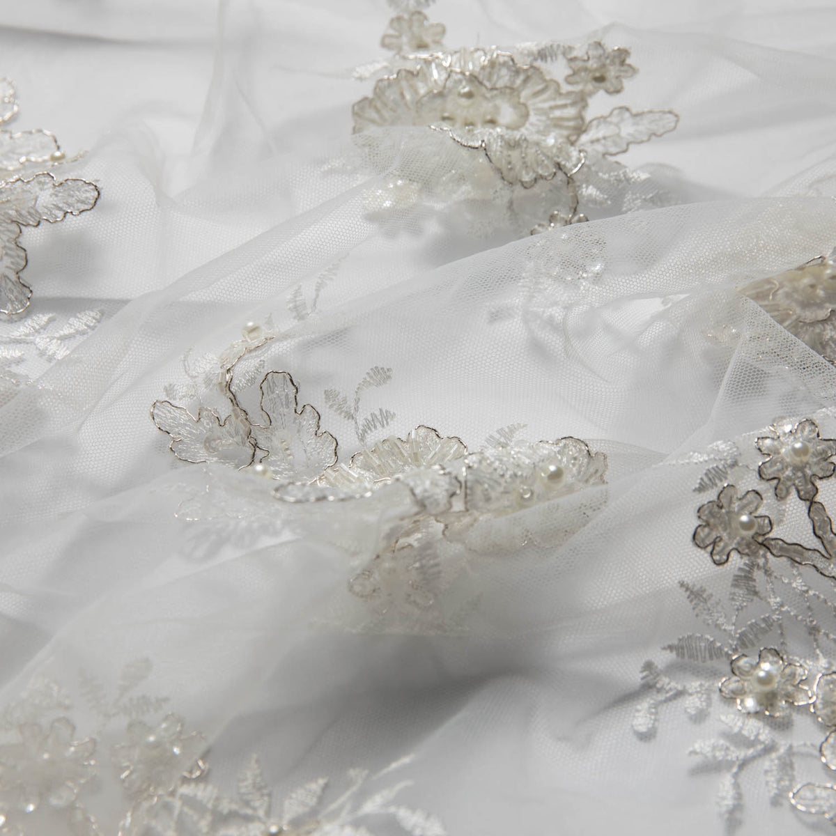 1 Yard Elegant Embroidered Tulle Lace Fabric with Exquisite Design 50/52" Wide