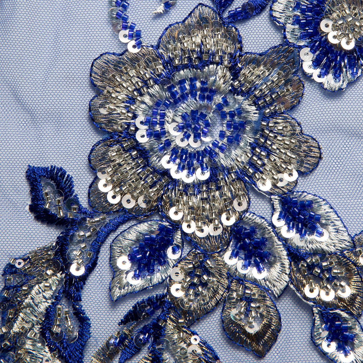 1 Yard Premium Floral Embroidered Lace with Beads & Sequins 50/52" Wide Polyester Mesh for Formalwear