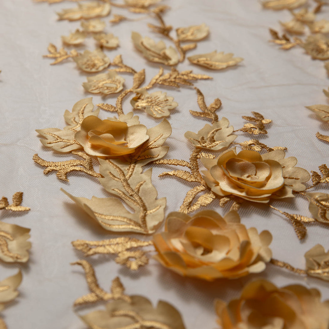 1 Yard Luxury Embroidered Tulle Lace with Appliqué 3D Floral Pattern, 58 Inch Wide Decorative Fabric