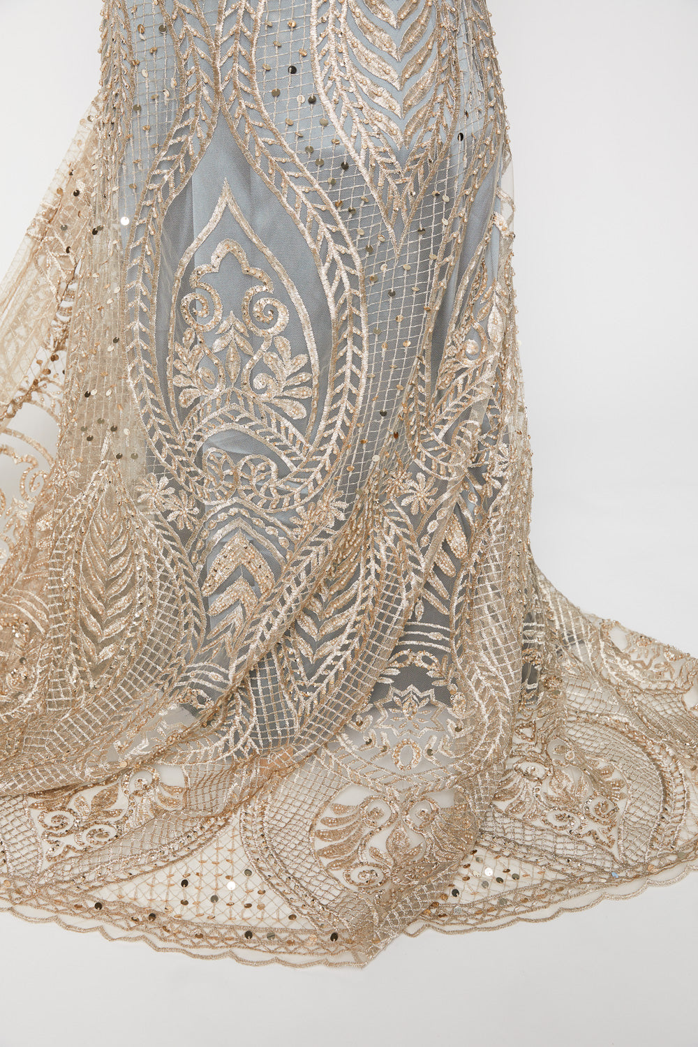 1 Yard Luxurious Beaded & Sequined Embroidered Lace Fabric 50/52" Wide