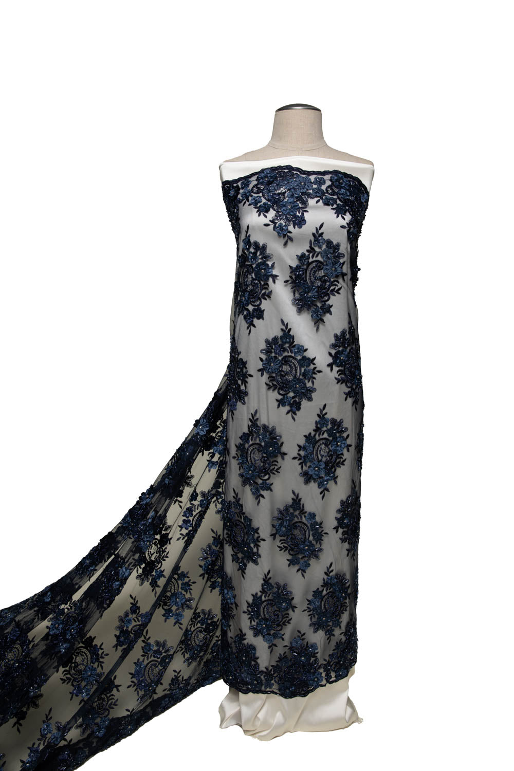 1 Yard Tulle Lace Embroidered Fabric with 3D Applique & Beads 50/52" Width