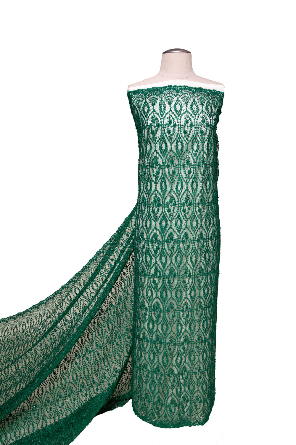 1 Yard Elegant Lace Tulle Fabric with Metallic Embroidery & Sequins, 100% Polyester, 50/52" Wide