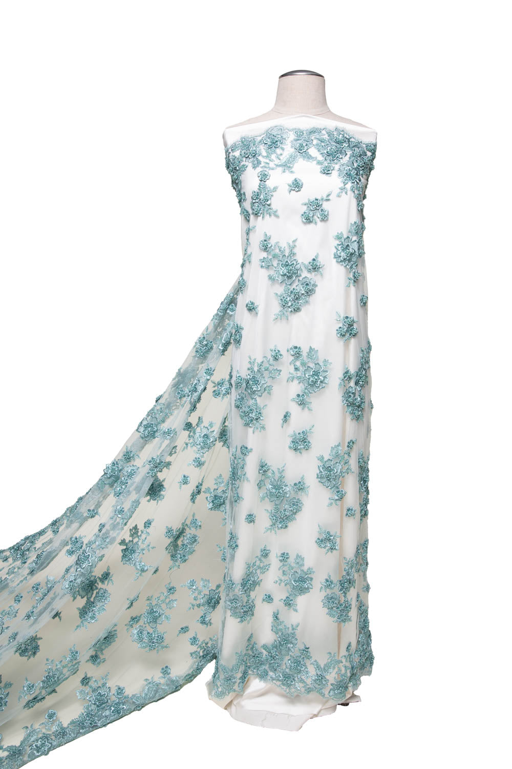 1 Yard Elegant Tulle Lace Fabric with 3D Floral Appliqué, 52" Wide Embroidered Mesh