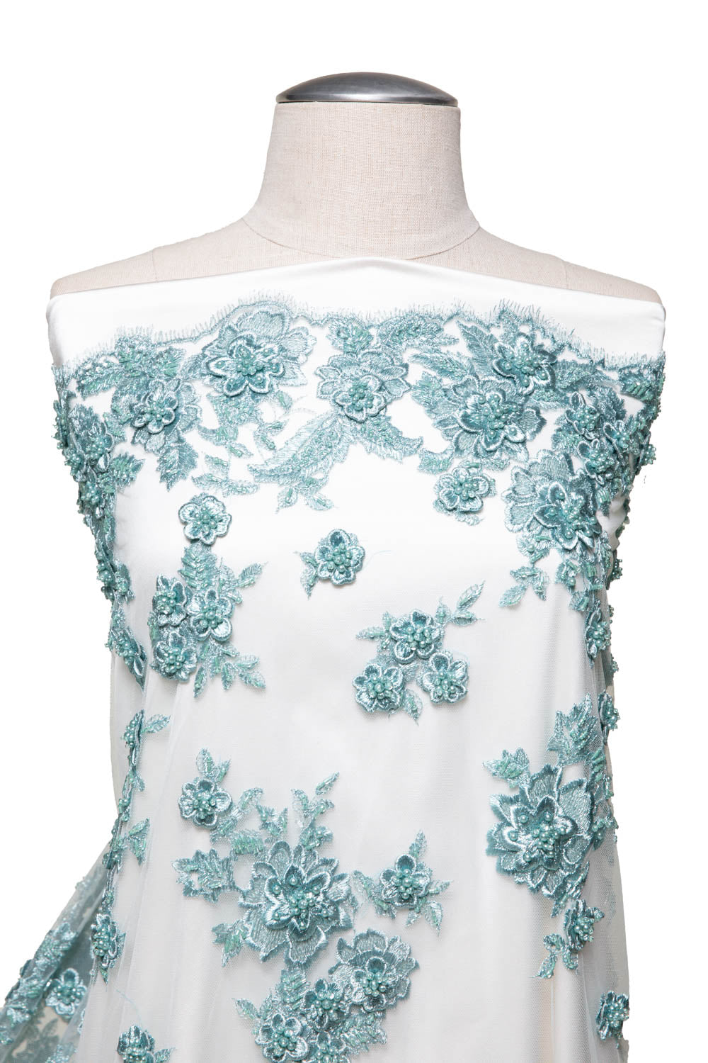 1 Yard Elegant Tulle Lace Fabric with 3D Floral Appliqué, 52" Wide Embroidered Mesh