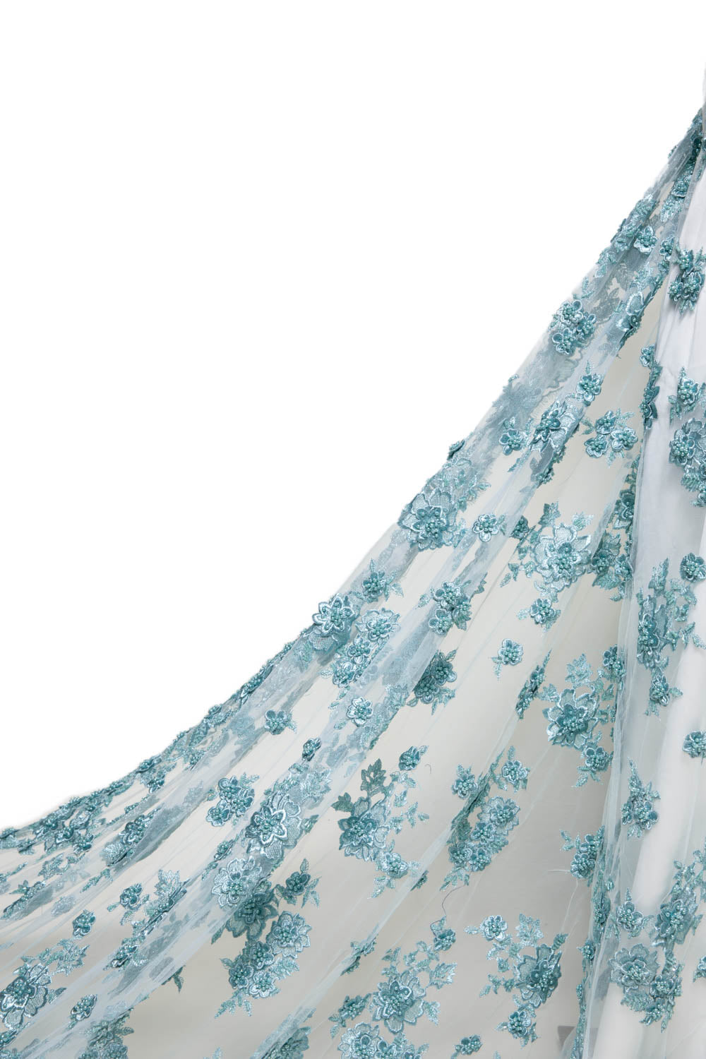 1 Yard Elegant Tulle Lace Fabric with 3D Floral Appliqué, 52" Wide Embroidered Mesh