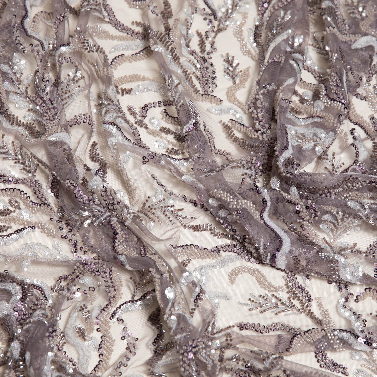 1 Yard Embroidered Lace Fabric Beaded & Sequined with Rich Design, 50/52" Wide