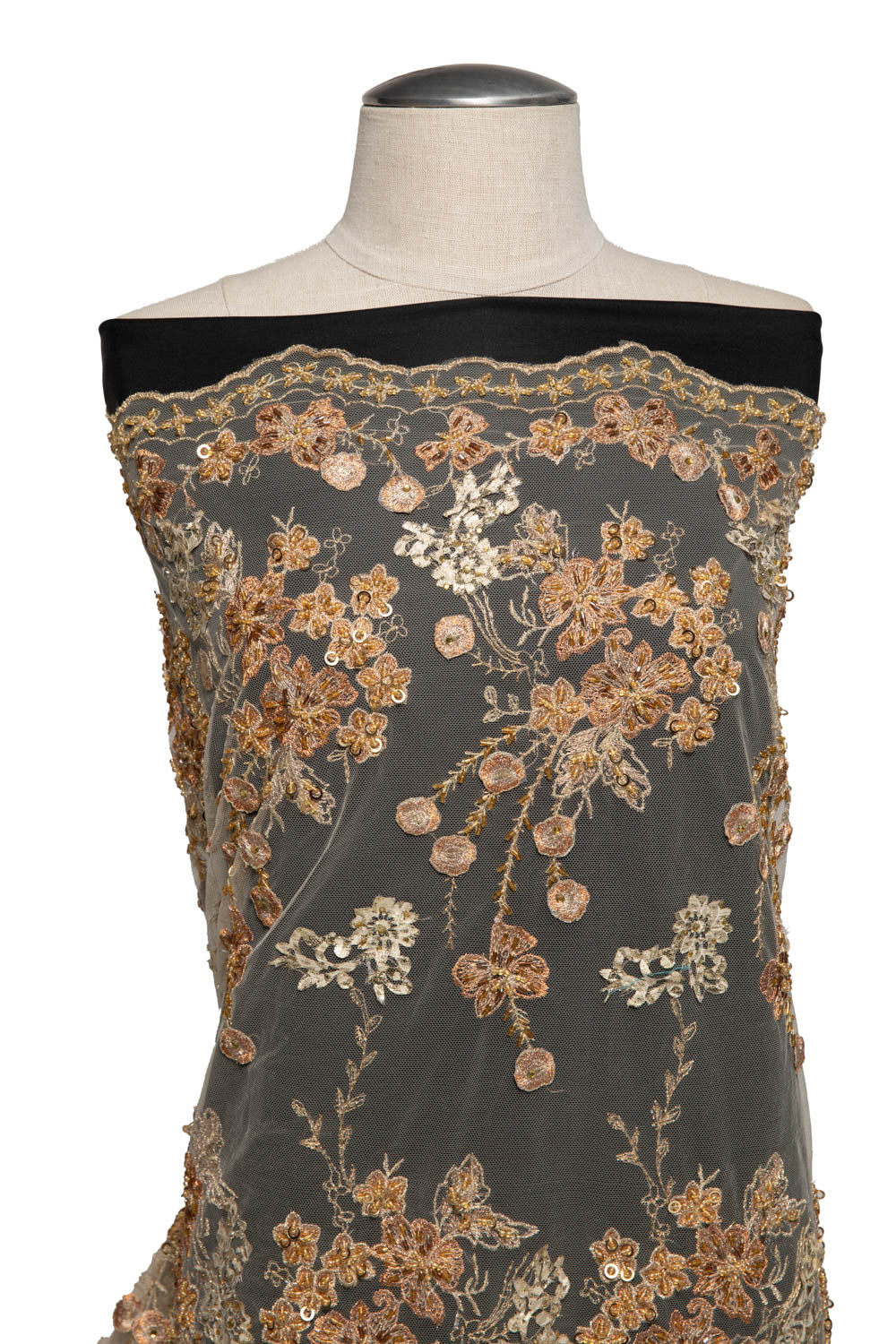 1 Yard Elegant Tulle Lace Fabric with 3D Floral Embroidery & Applique, 52/54" Wide